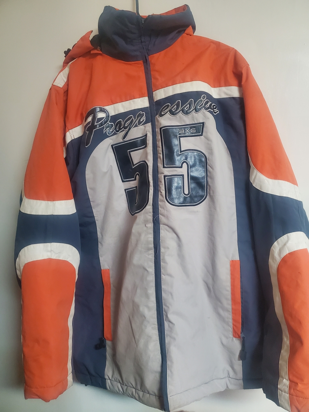 Men's Colorblock Ski Jacket in Orange, Navy & Light Gray - 55